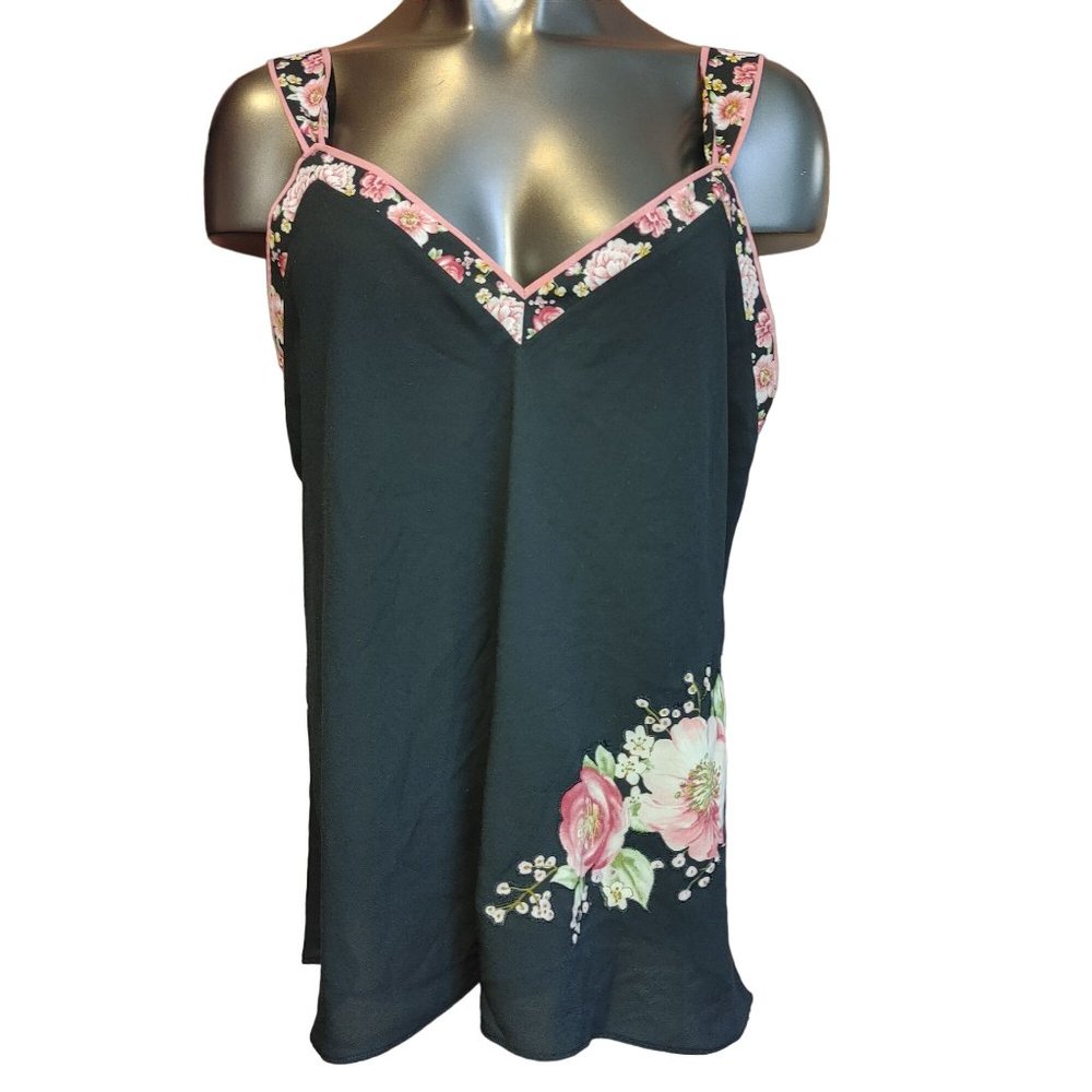 Oscar De Las Renta Pink Label Women's Black/Pink Floral Sleepwear Camisole XL - Picture 1 of 3